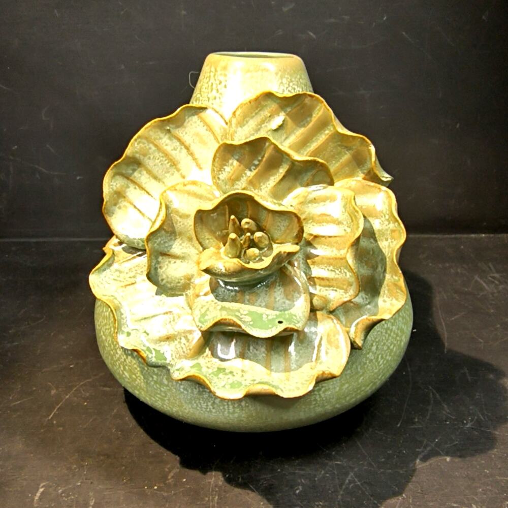 2241. Soft Sea Green Art Bud Vase with 3D Sculpted Floral Accent